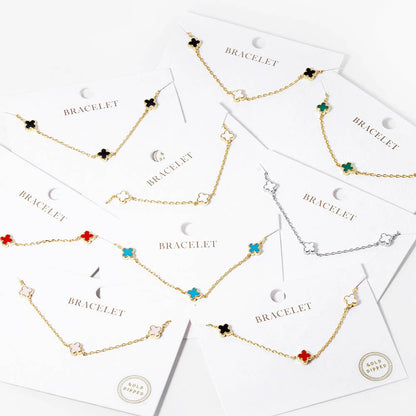 GOLD DIPPED TRIPLE QUATREFOIL LINK BRACELET (MULTIPLE COLORS)