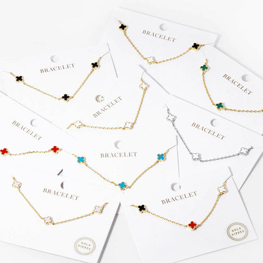 GOLD DIPPED TRIPLE QUATREFOIL LINK BRACELET (MULTIPLE COLORS)