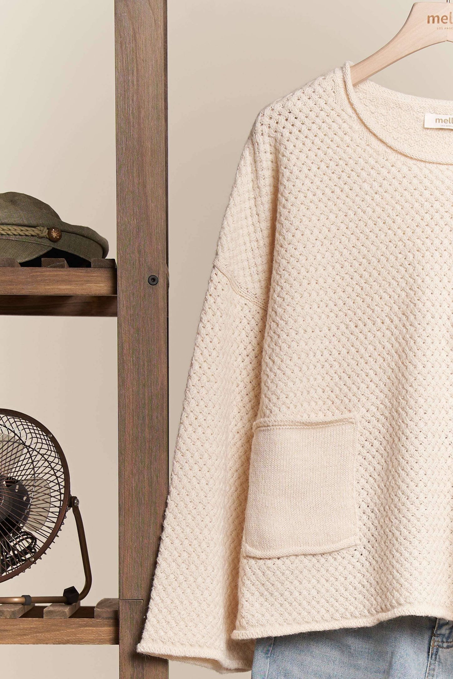 RELAXED WOVEN SOFT KNIT SWEATER