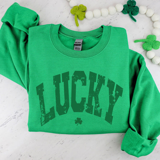 LUCKY DISTRESSED IRISH GREEN SWEATSHIRT