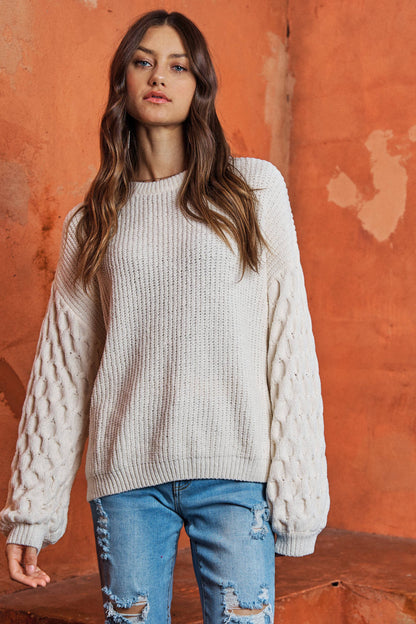 PUFF SLEEVE BUTTERY SOFT SWEATER- PLUS SIZE