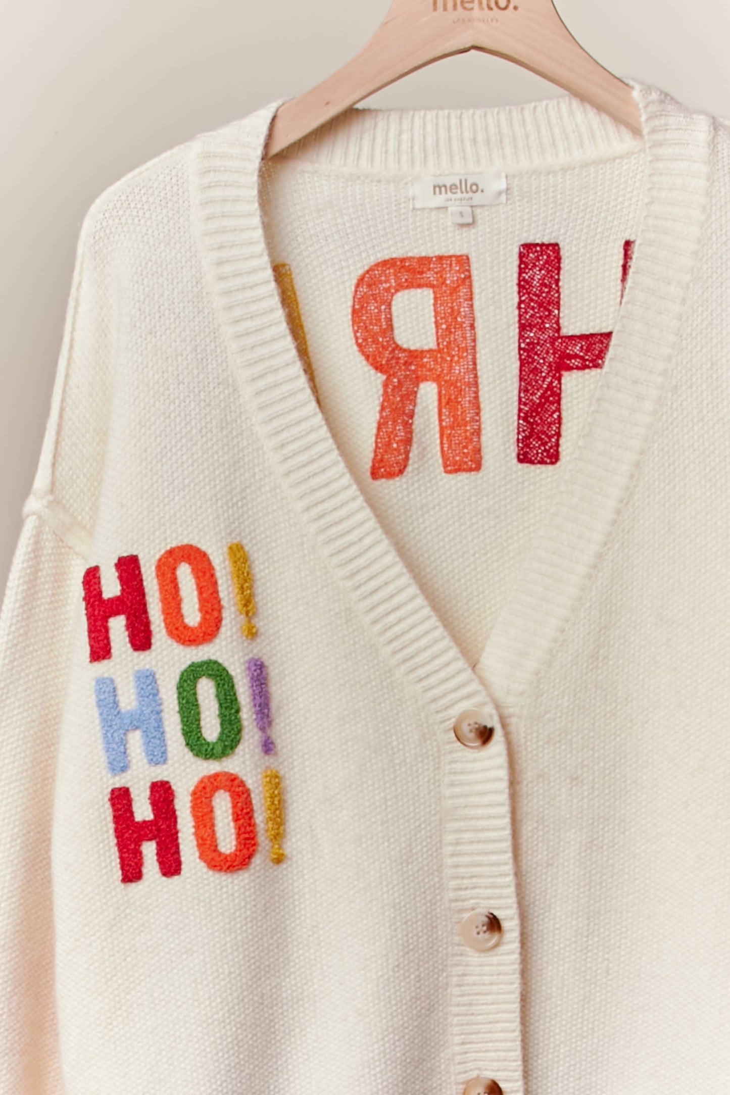 CHRISTMAS LETTERING PATCHWORK V NECK CARDIGAN