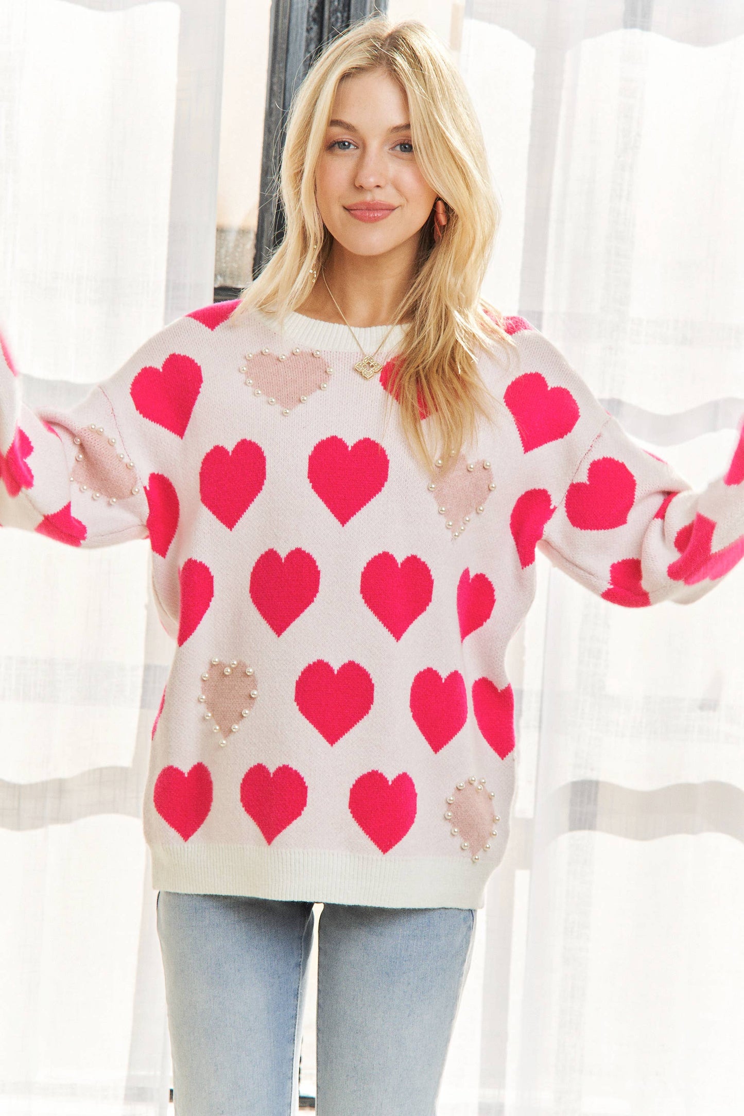 PEARL ACCENT HEART SWEATER