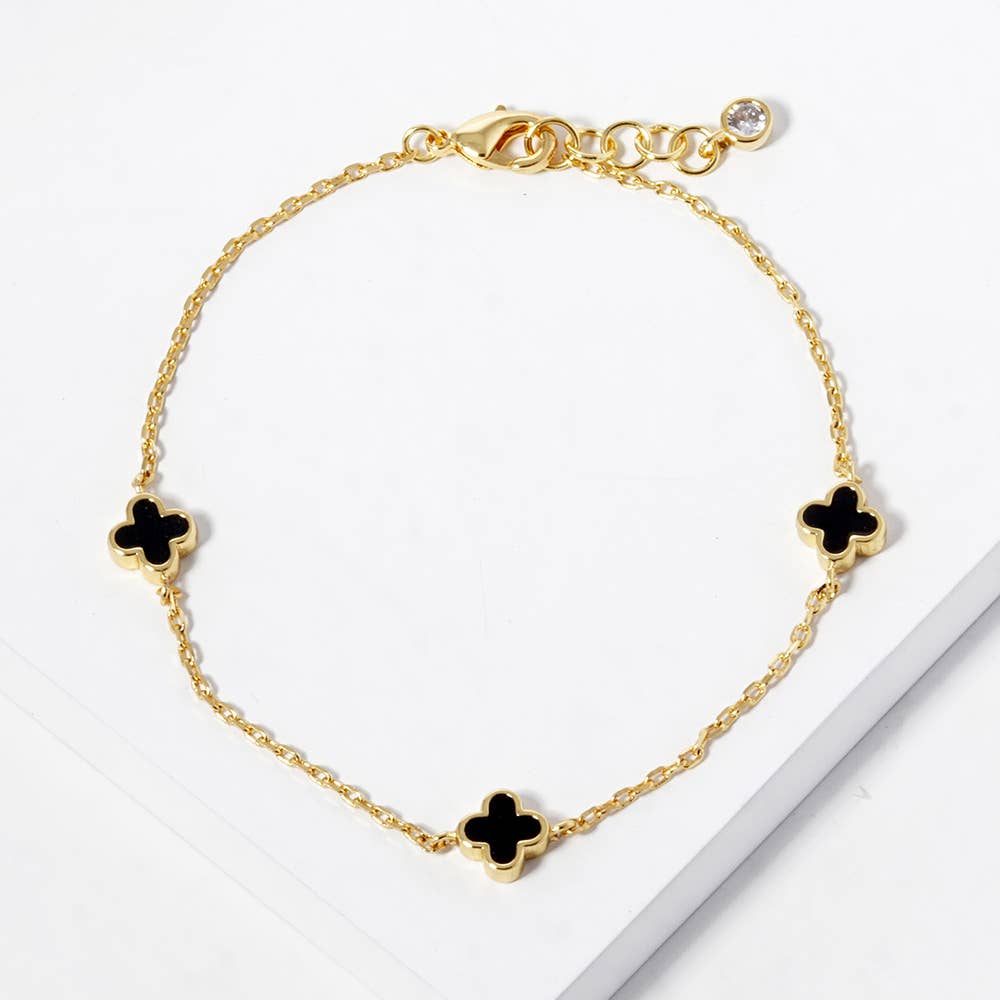 GOLD DIPPED TRIPLE QUATREFOIL LINK BRACELET (MULTIPLE COLORS)