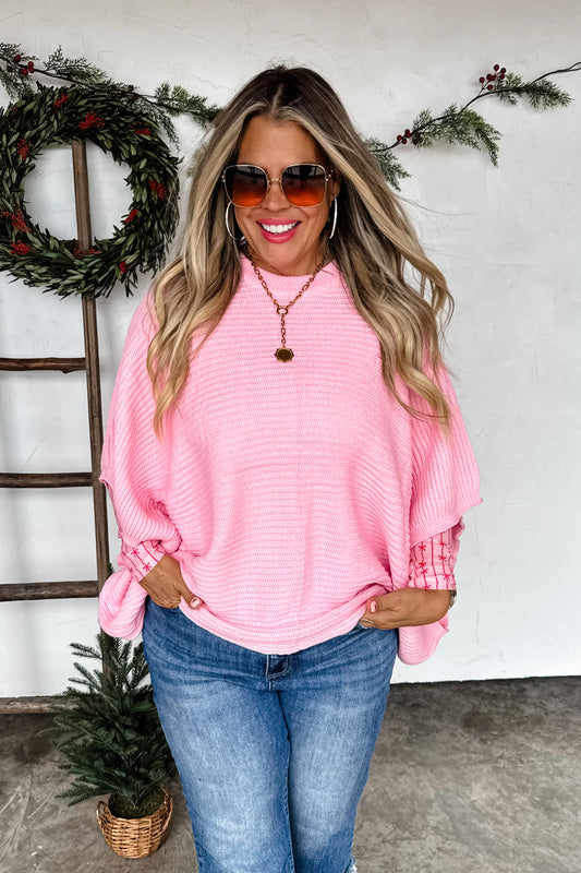 CHRISTMAS MEG PULLOVER PONCHO-Pink