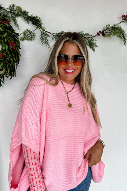CHRISTMAS MEG PULLOVER PONCHO-Pink