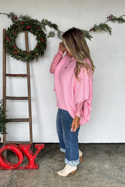 CHRISTMAS MEG PULLOVER PONCHO-Pink