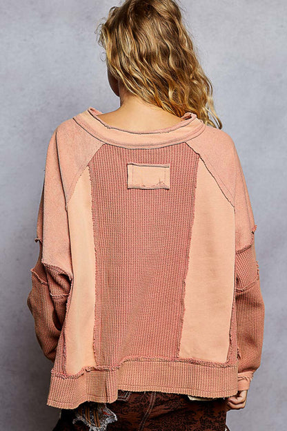 POL RESTING BRICK WAFFLE KNIT TOP