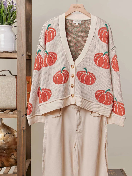 PUMPKIN V NECK BUTTON SOFT CARDIGAN
