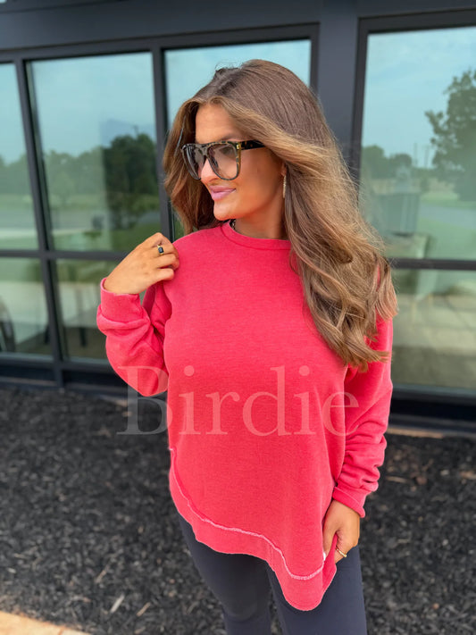 BIRDIE PREORDER Red Ash Wash Round Hem Pullover