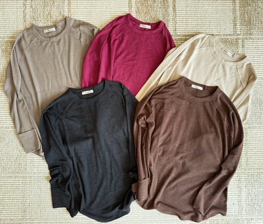 ZENANA WAFFLE SOFT STRETCHY LONG SLEEVE-*Multiple Colors
